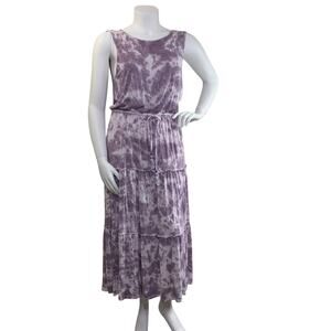 Knox Rose Womens Tie Dye Knit Dress Size XL Purple Jersey Tank Maxi Tiered Boho